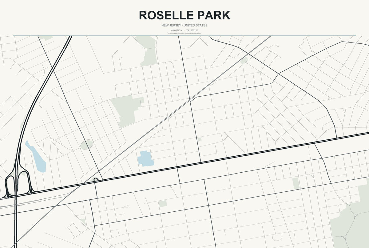 Roselle Park, New Jersey City Map Aluminum Sign in Headline Atlas style