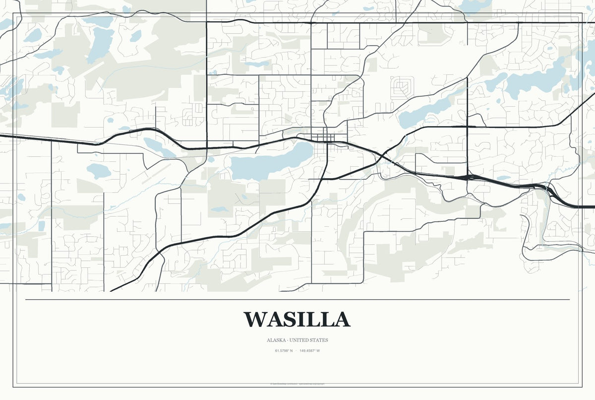 Wasilla, Alaska City Map Aluminum Sign in Gallery Air style