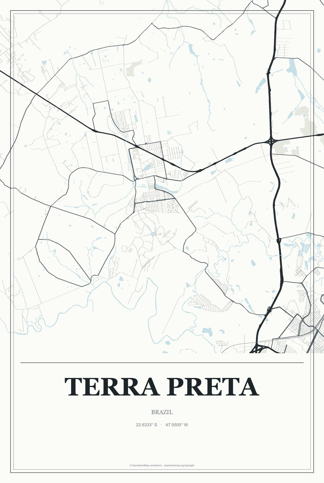 Terra Preta, Brazil City Map Aluminum Sign in Gallery Air style
