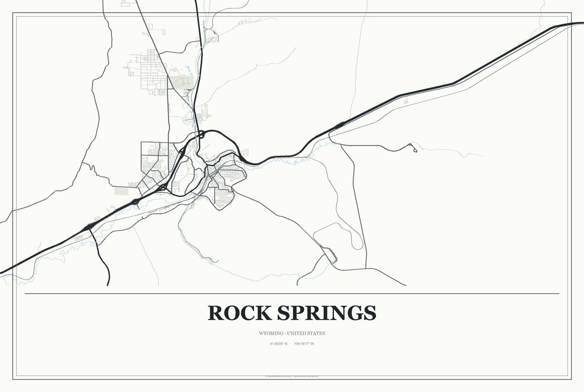 Rock Springs, Wyoming City Map Aluminum Sign in Gallery Air style