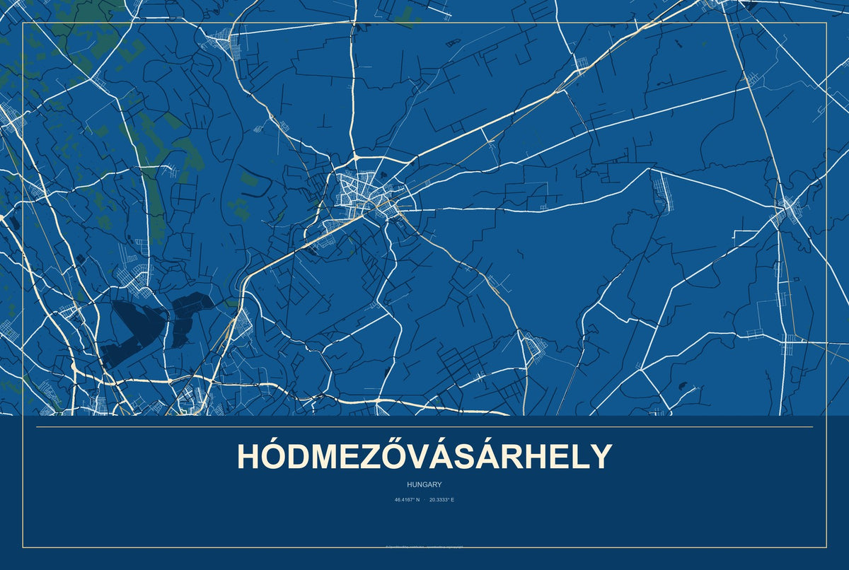 Hódmezővásárhely, Hungary City Map Aluminum Sign in Harbor Cobalt style