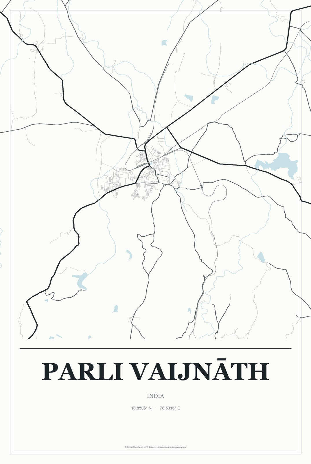 Parli Vaijnāth, India City Map Aluminum Sign in Gallery Air style