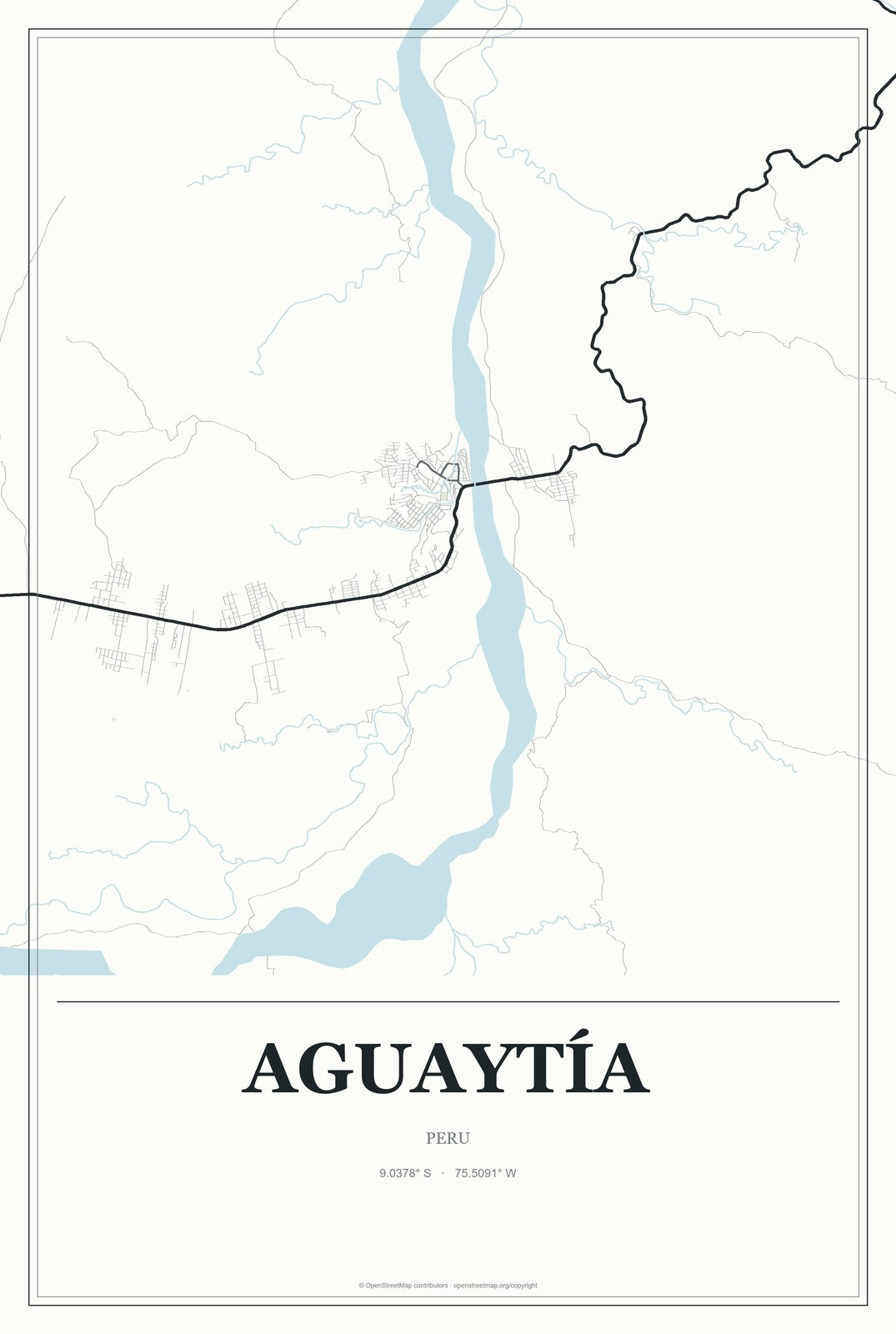 Aguaytía, Peru City Map Aluminum Sign in Gallery Air style