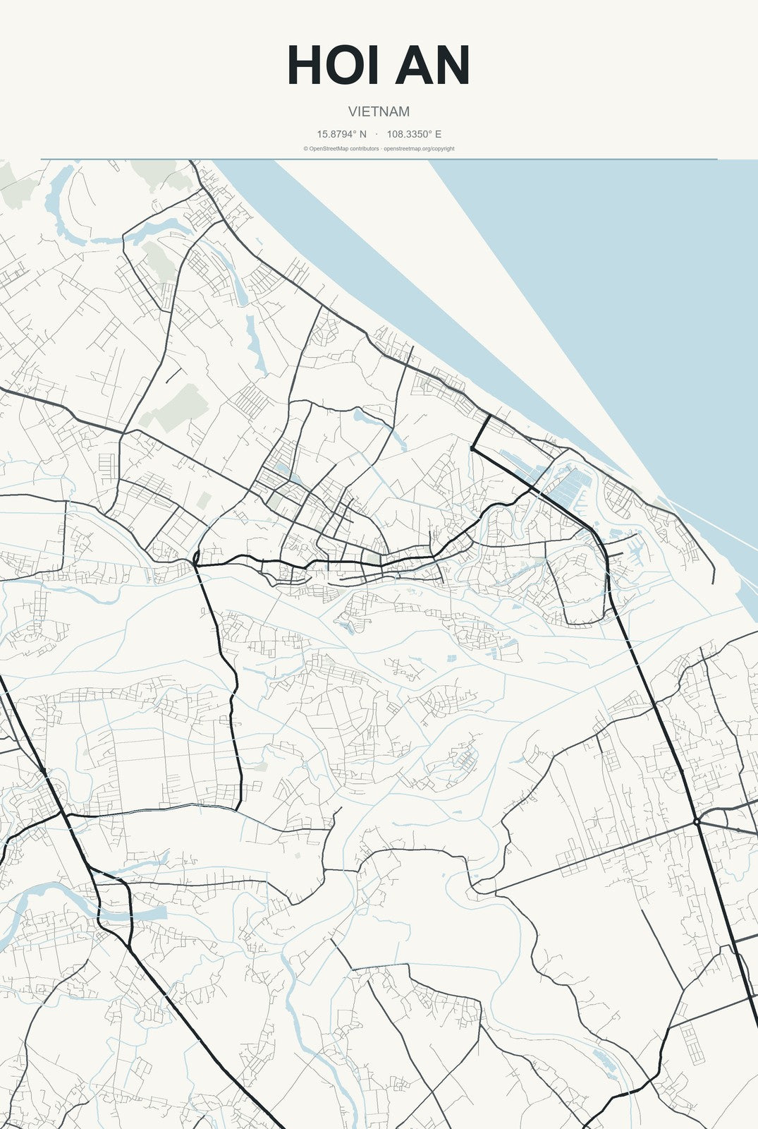 Hoi An, Vietnam City Map Aluminum Sign in Headline Atlas style