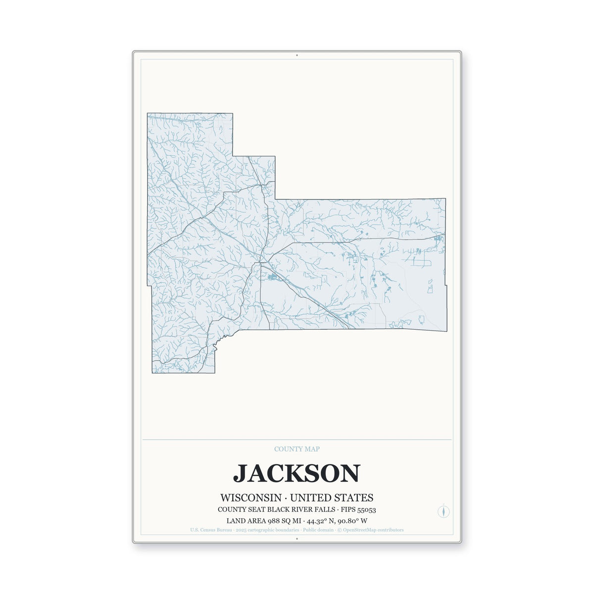 Jackson County, Wisconsin Map Aluminum Sign in Gallery Air style