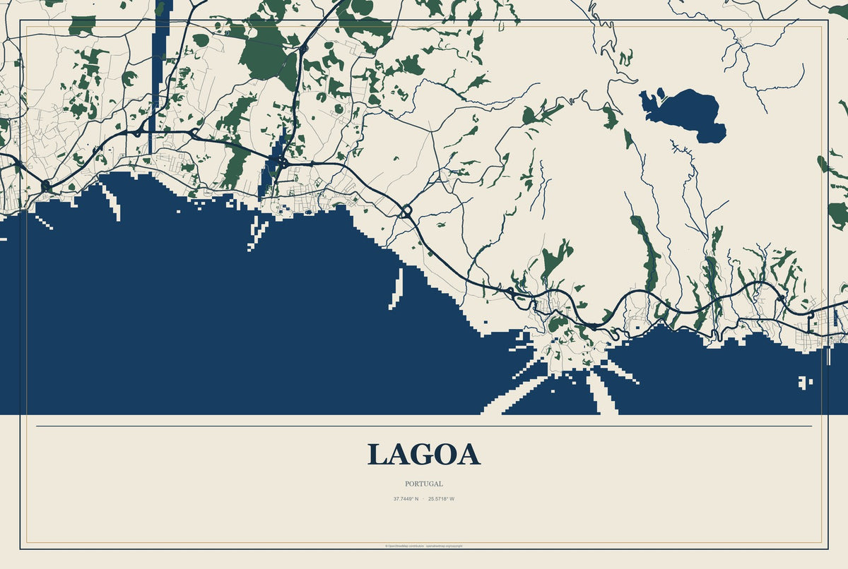 Lagoa, Portugal City Map Aluminum Sign in Coastal Cutout style