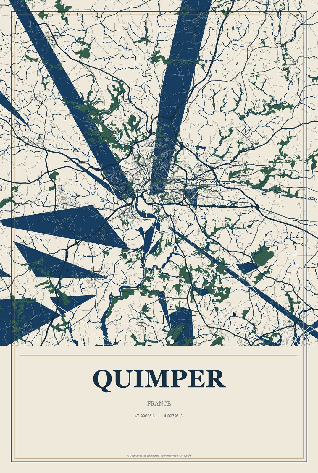 Quimper, France City Map Aluminum Sign in Coastal Cutout style
