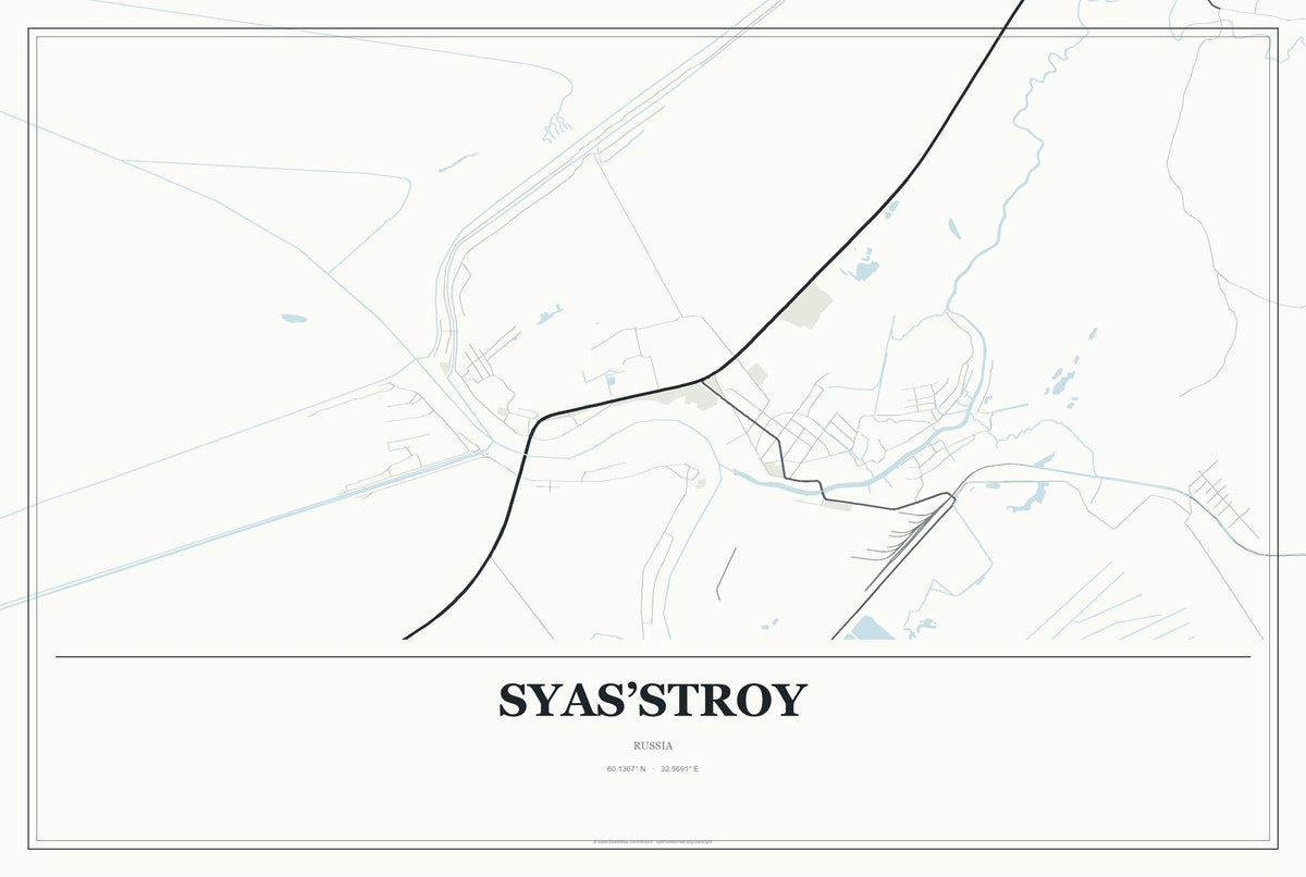 Syas’stroy, Russia City Map Aluminum Sign in Gallery Air style
