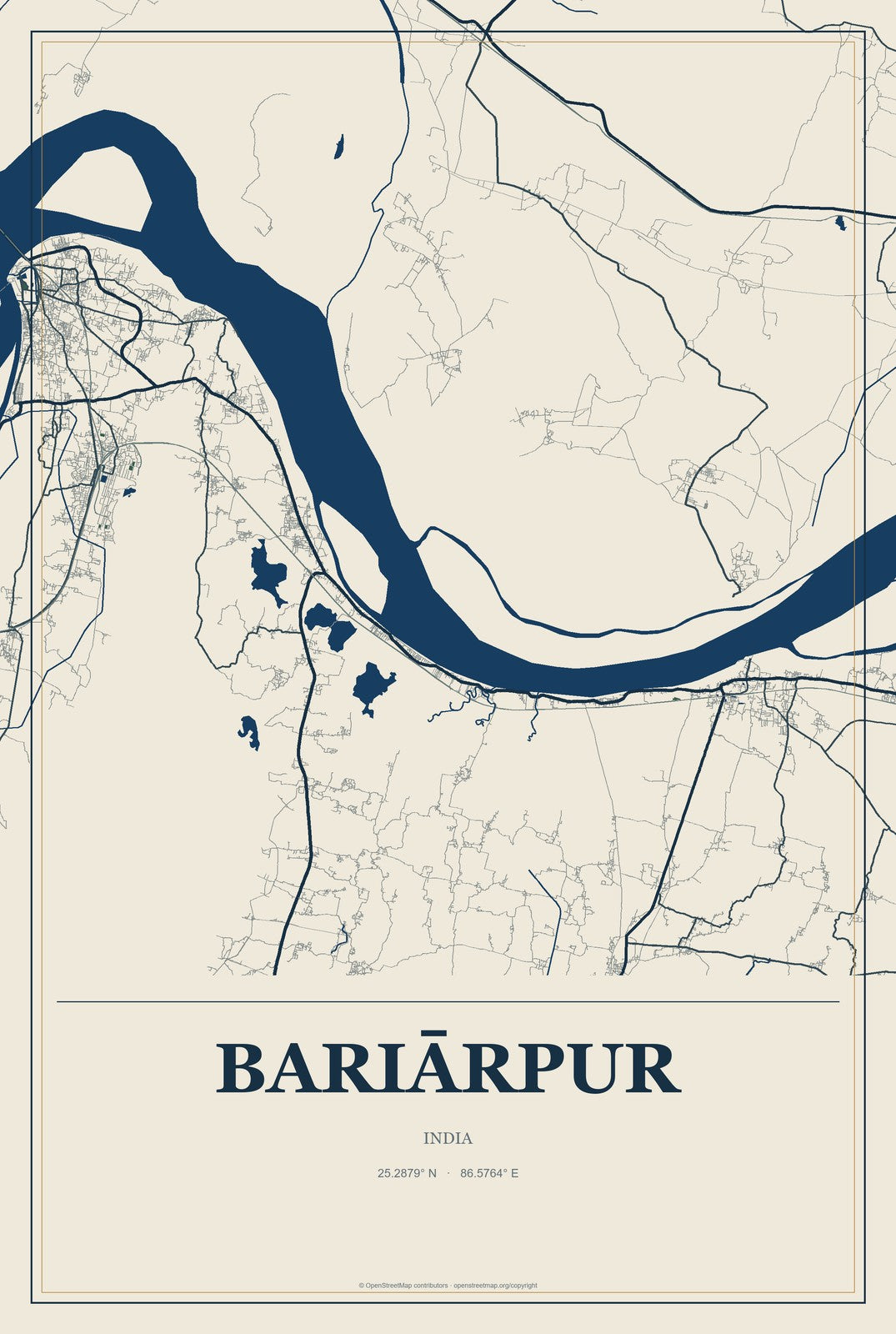 Bariārpur, India City Map Aluminum Sign in Coastal Cutout style