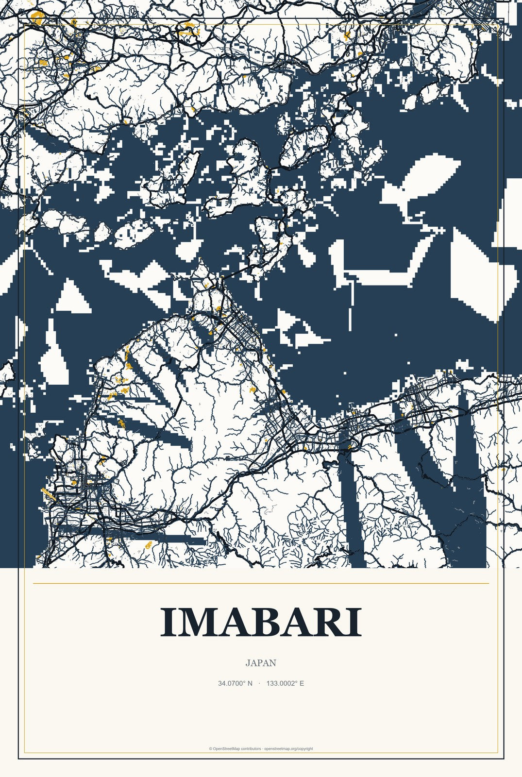 Imabari, Japan City Map Aluminum Sign in Citrine Modern style