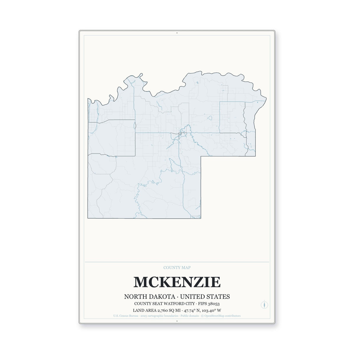 McKenzie County, North Dakota Map Aluminum Sign in Gallery Air style