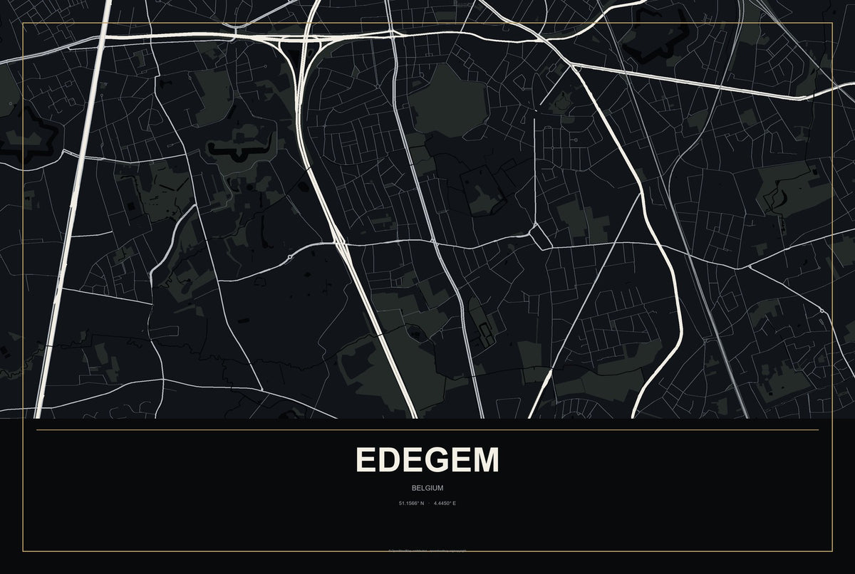 Edegem, Belgium City Map Aluminum Sign in Metropolitan Noir style