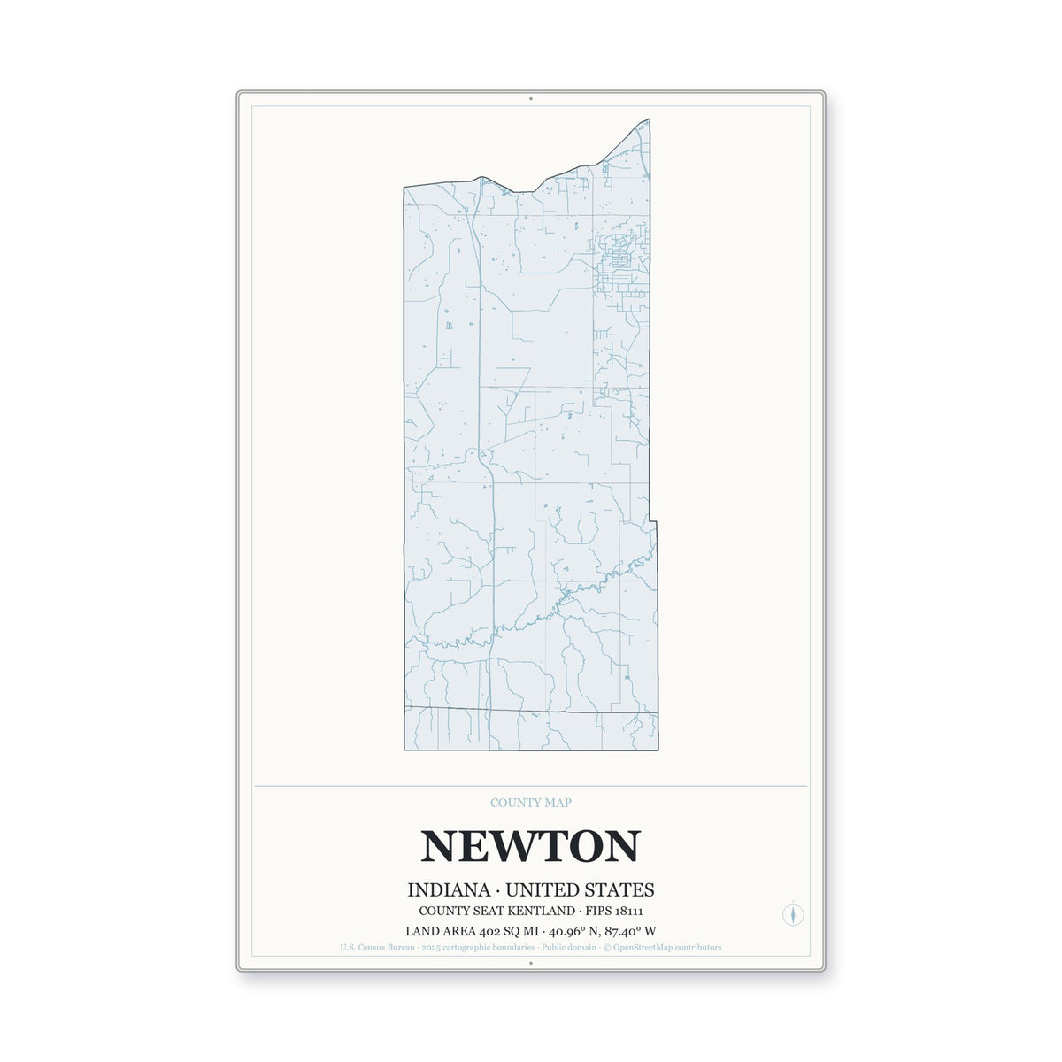 Newton County, Indiana Map Aluminum Sign in Gallery Air style
