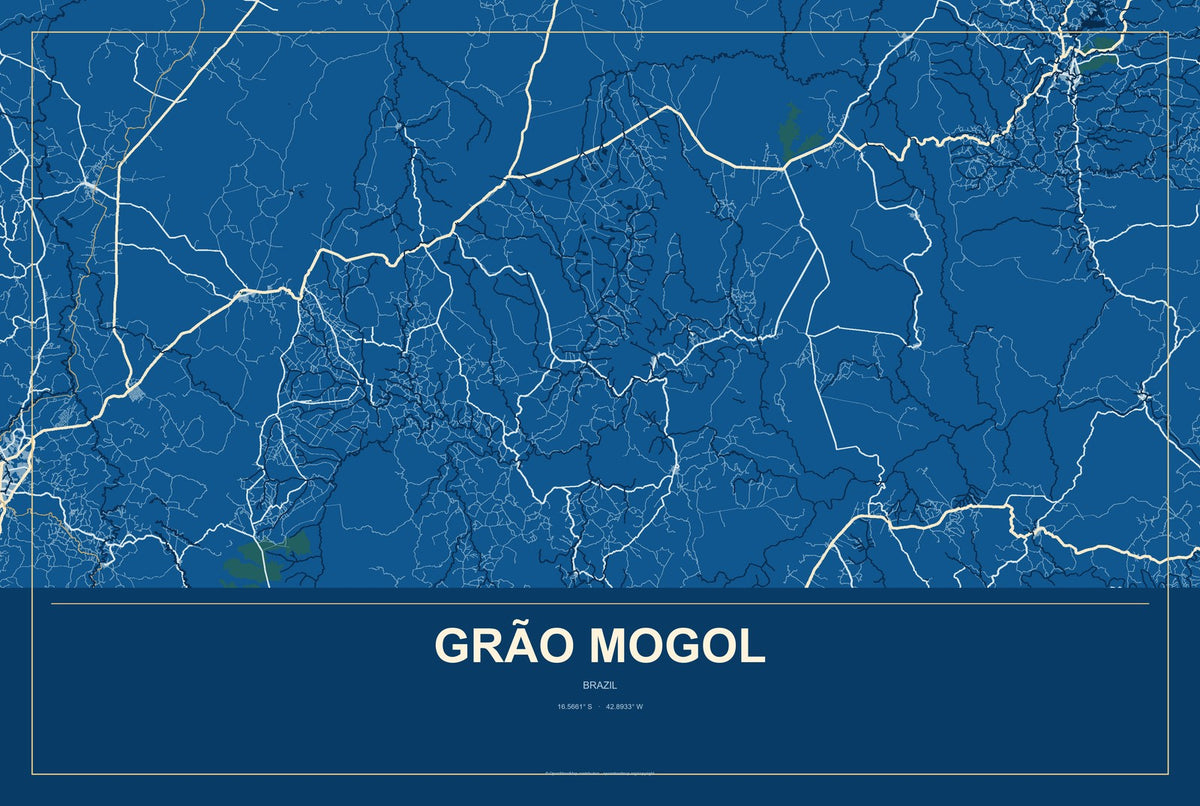 Grão Mogol, Brazil City Map Aluminum Sign in Harbor Cobalt style
