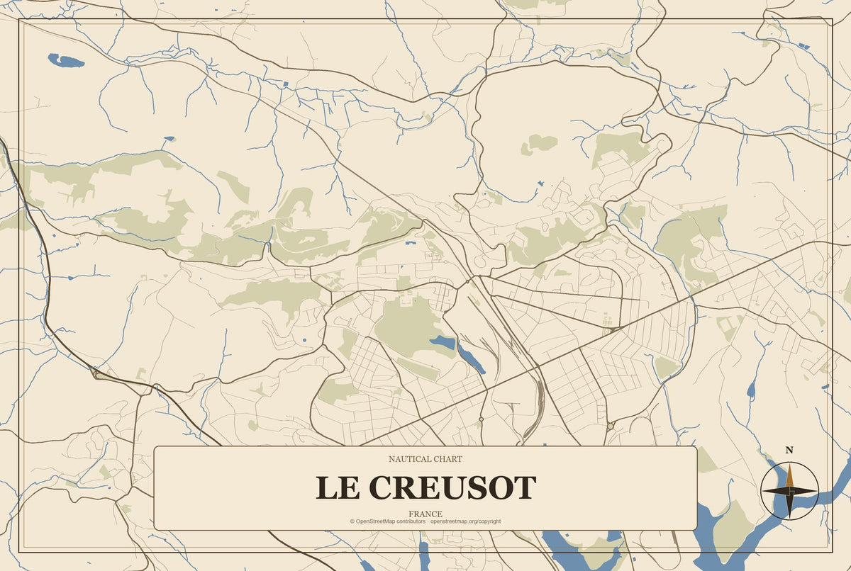 Le Creusot, France City Map Aluminum Sign in Heritage Nautical style