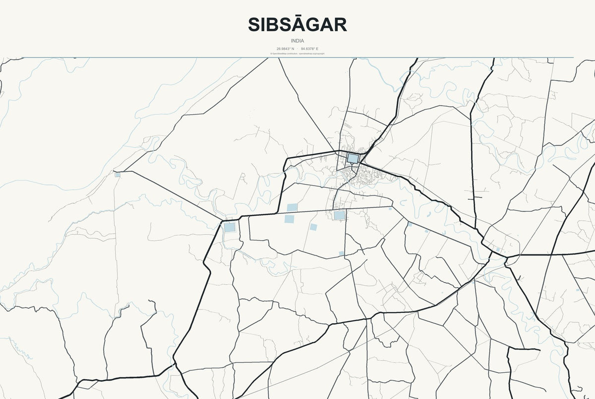 Sibsāgar, India City Map Aluminum Sign in Headline Atlas style