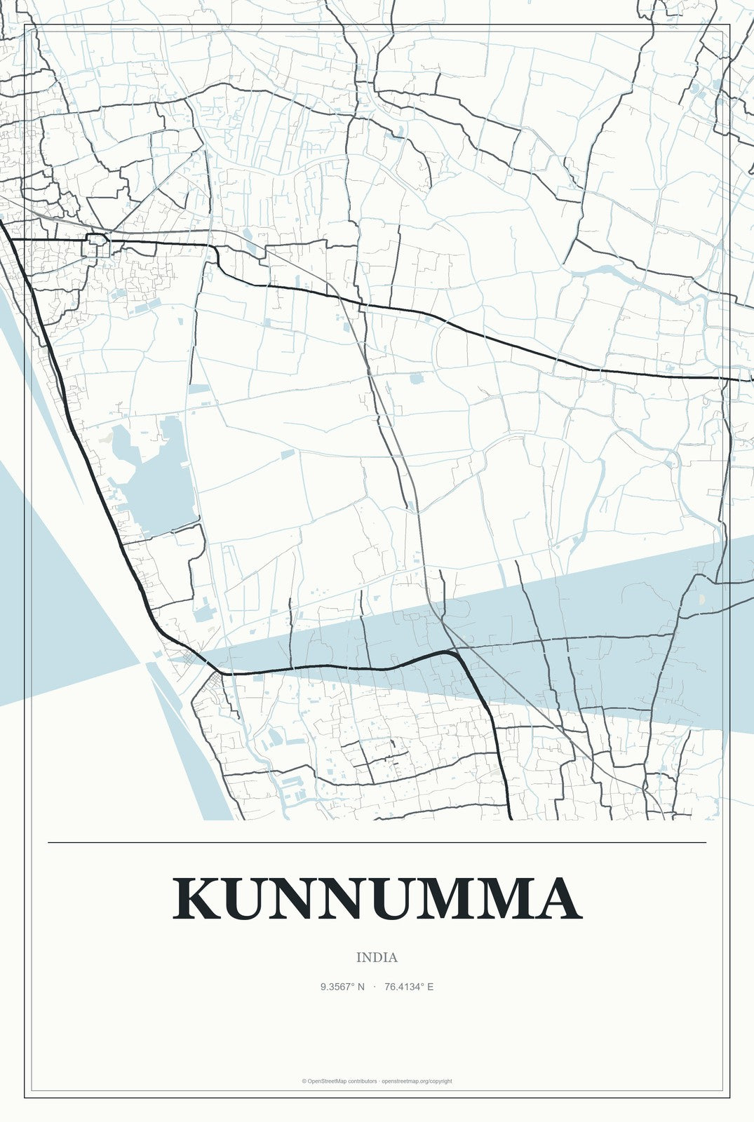 Kunnumma, India City Map Aluminum Sign in Gallery Air style
