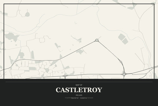 Castletroy, Ireland City Map Aluminum Sign in Museum Plaque style