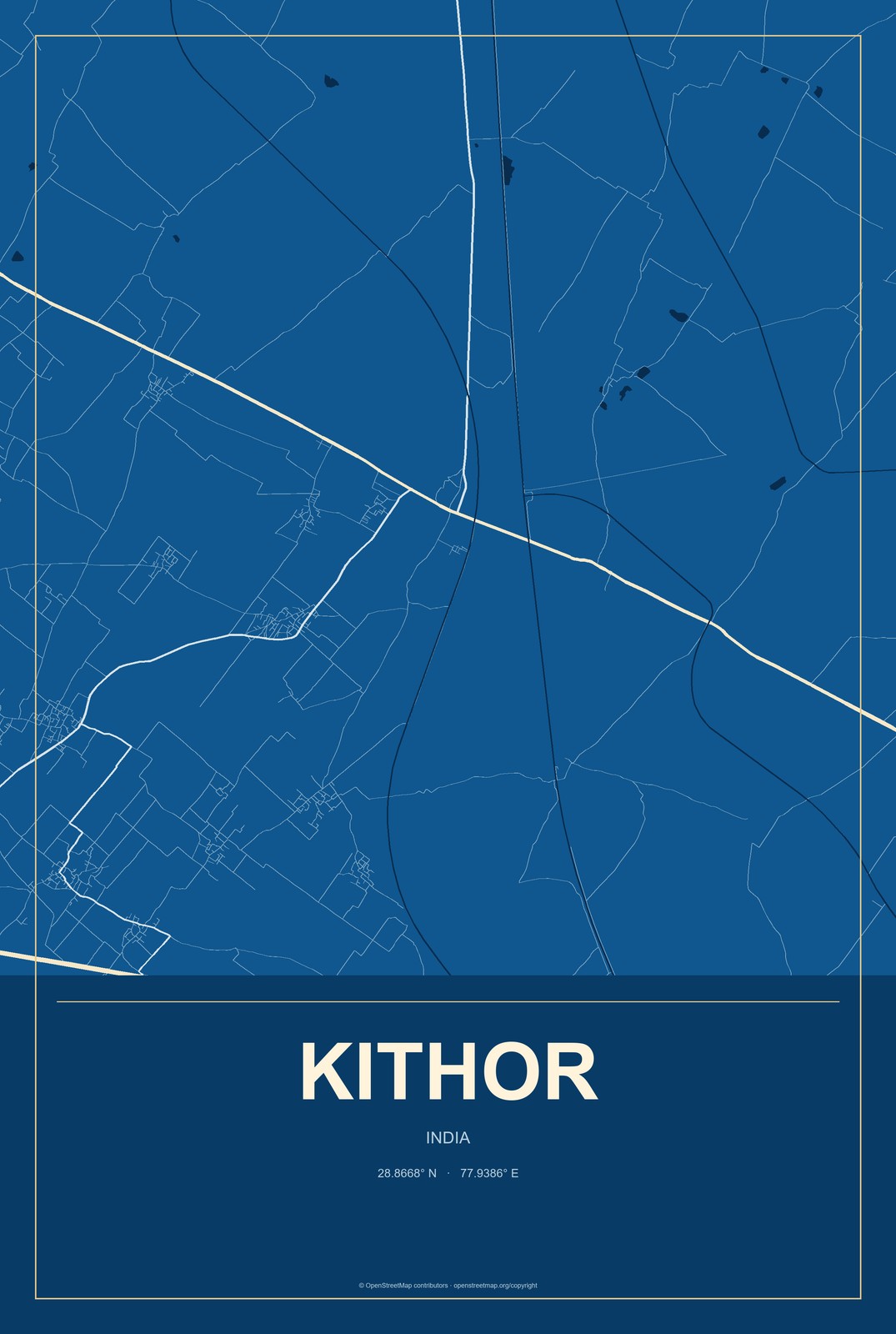 Kithor, India City Map Aluminum Sign in Harbor Cobalt style
