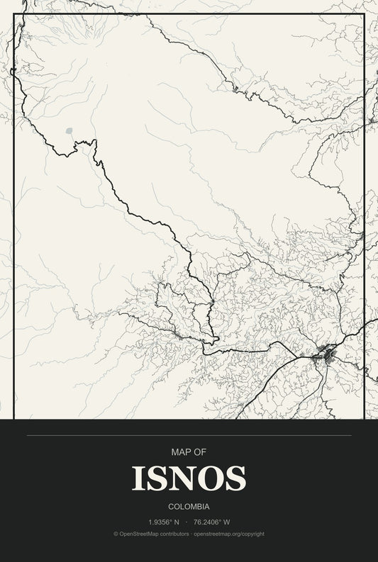 Isnos, Colombia City Map Aluminum Sign in Museum Plaque style