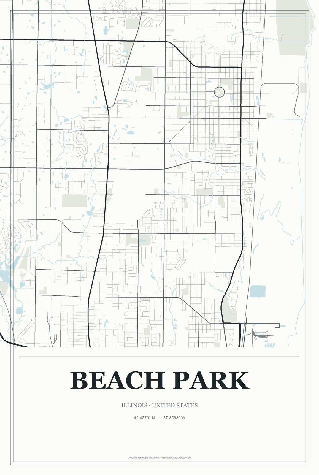 Beach Park, Illinois City Map Aluminum Sign in Gallery Air style