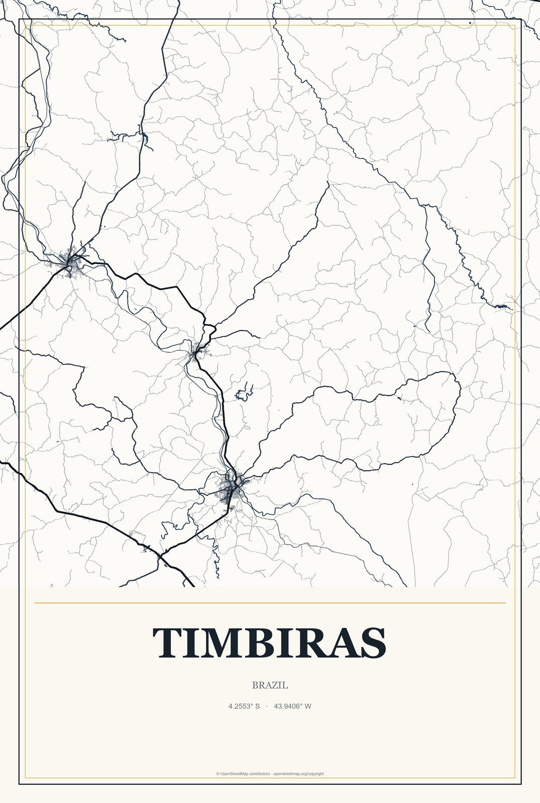 Timbiras, Brazil City Map Aluminum Sign in Citrine Modern style