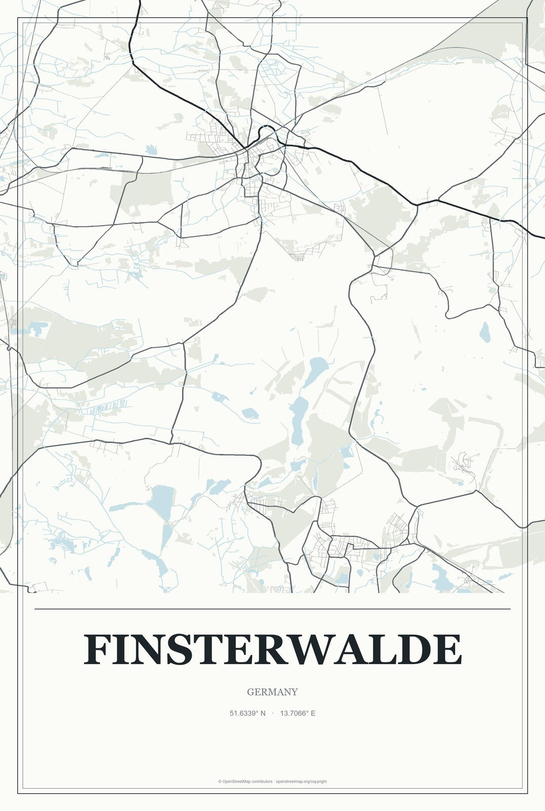 Finsterwalde, Germany City Map Aluminum Sign in Gallery Air style