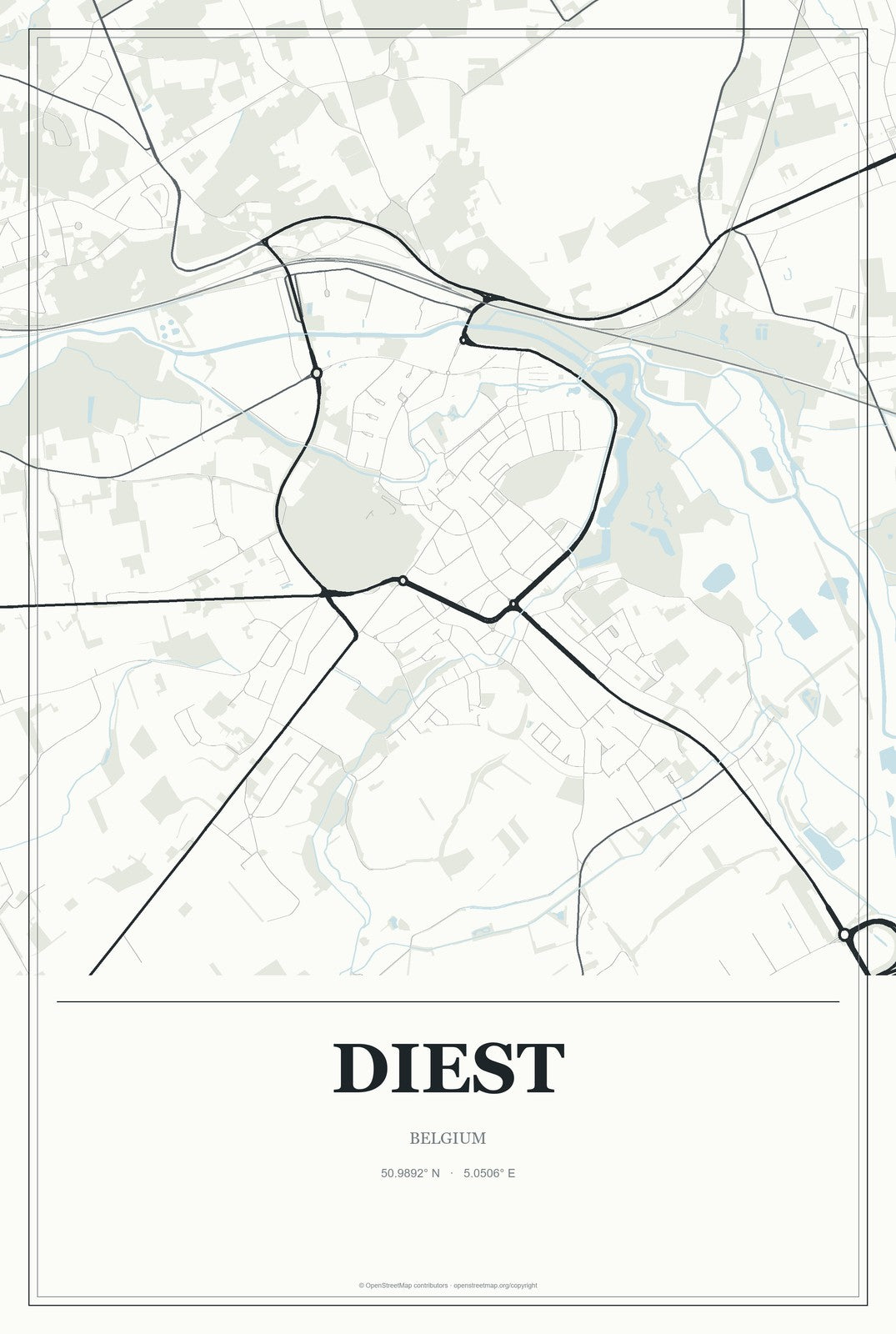 Diest, Belgium City Map Aluminum Sign in Gallery Air style