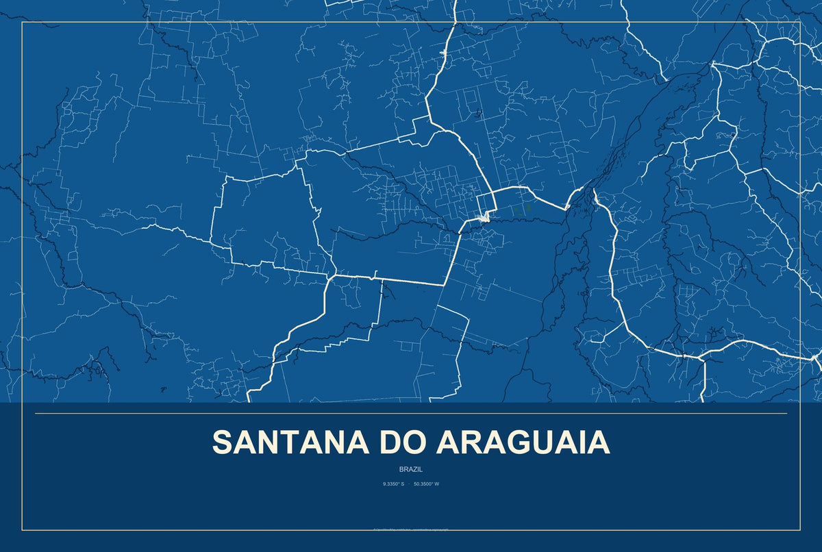 Santana do Araguaia, Brazil City Map Aluminum Sign in Harbor Cobalt style
