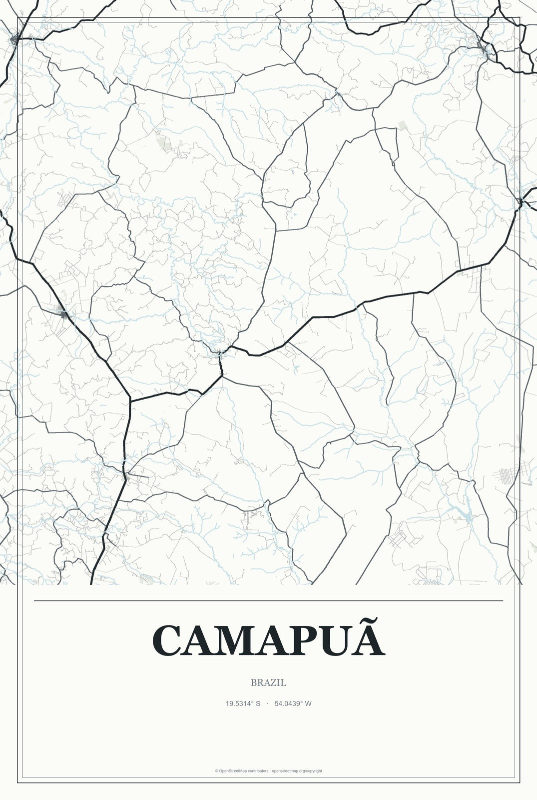 Camapuã, Brazil City Map Aluminum Sign in Gallery Air style