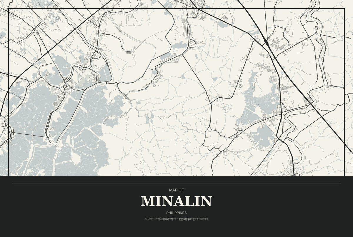 Minalin, Philippines City Map Aluminum Sign in Museum Plaque style