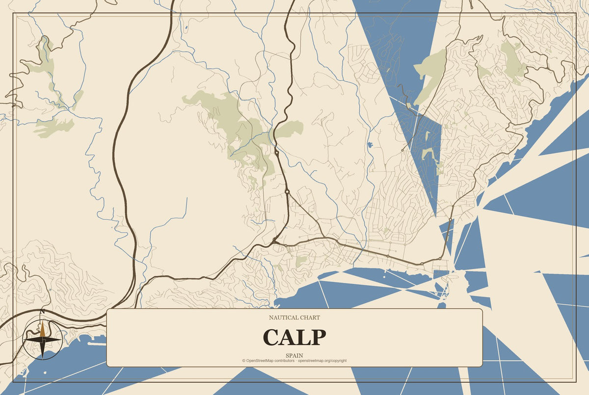 Calp, Spain City Map Aluminum Sign in Heritage Nautical style