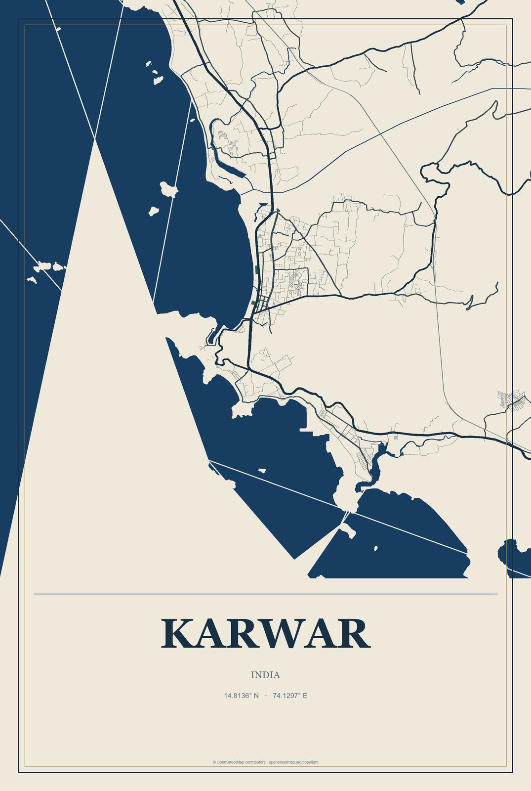 Karwar, India City Map Aluminum Sign in Coastal Cutout style