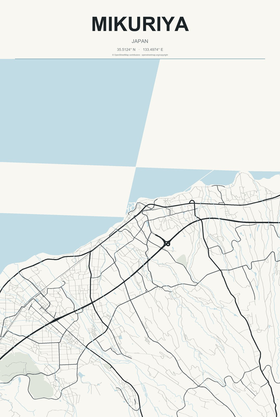 Mikuriya, Japan City Map Aluminum Sign in Headline Atlas style