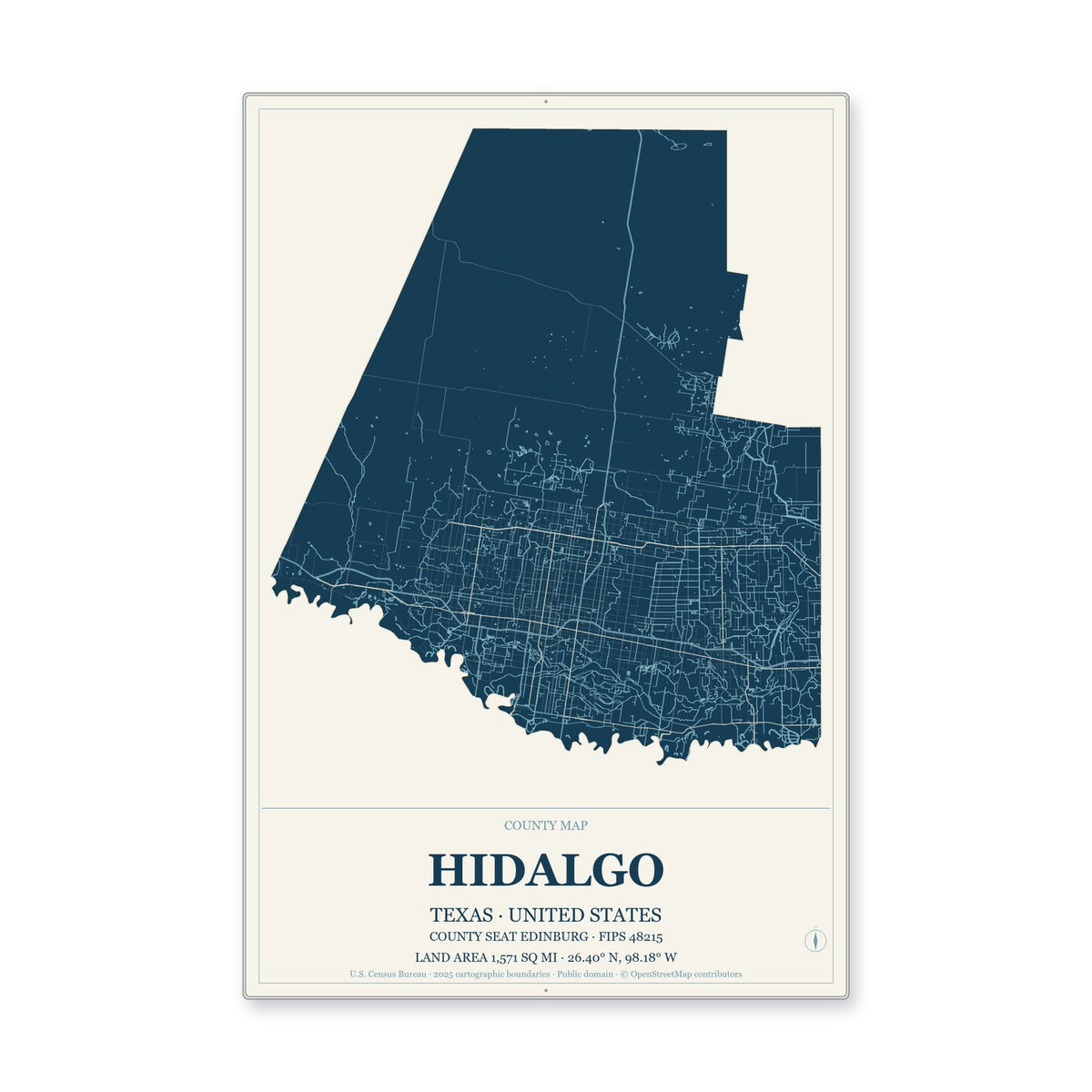 Hidalgo County, Texas Map Aluminum Sign in Coastal Cutout style