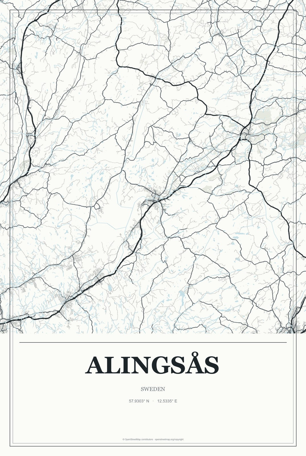 Alingsås, Sweden City Map Aluminum Sign in Gallery Air style