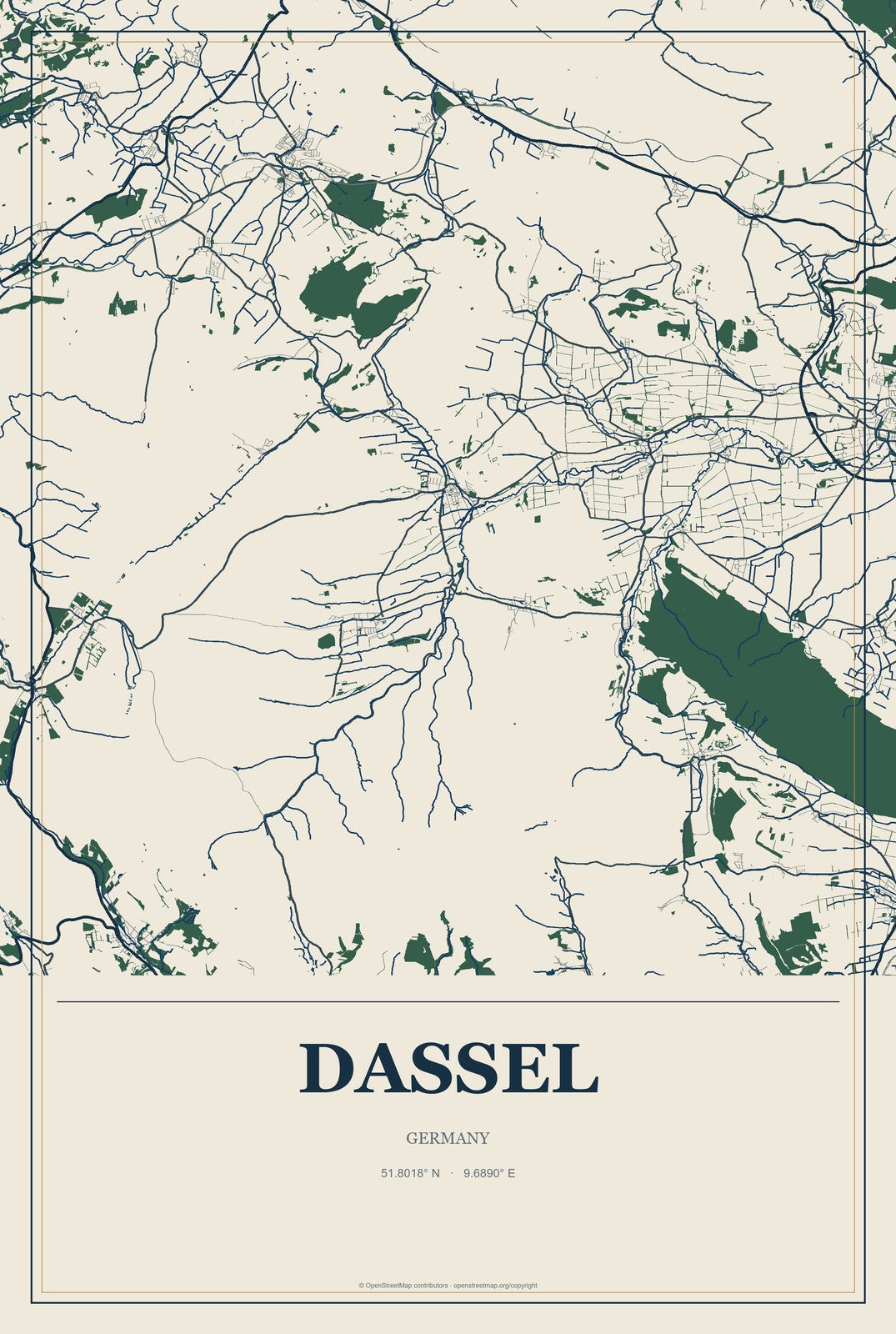 Dassel, Germany City Map Aluminum Sign in Coastal Cutout style
