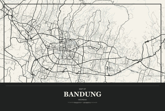 Bandung, Indonesia City Map Aluminum Sign in Museum Plaque style