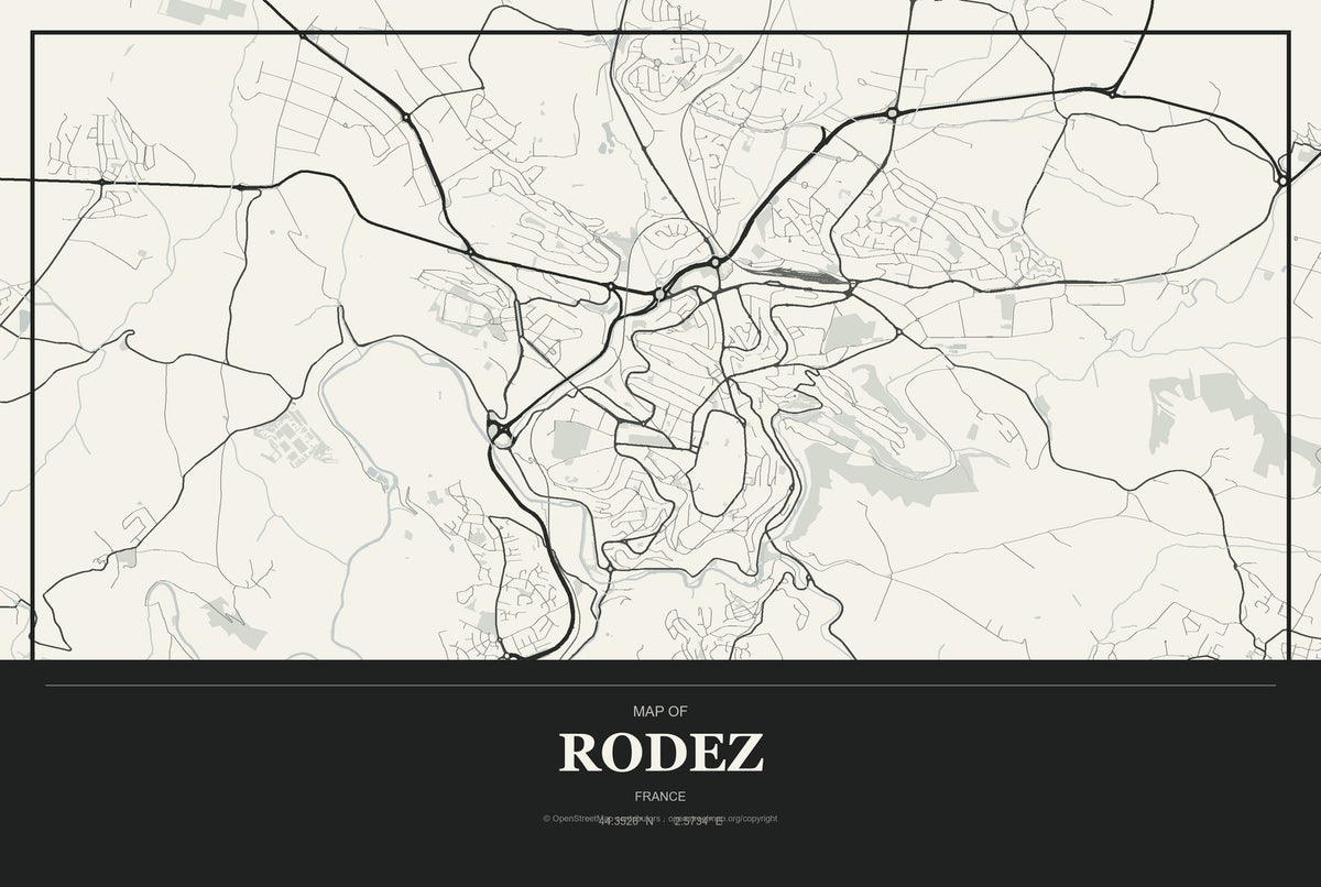 Rodez, France City Map Aluminum Sign in Museum Plaque style