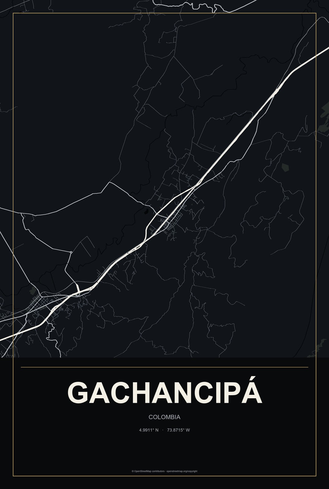 Gachancipá, Colombia City Map Aluminum Sign in Metropolitan Noir style