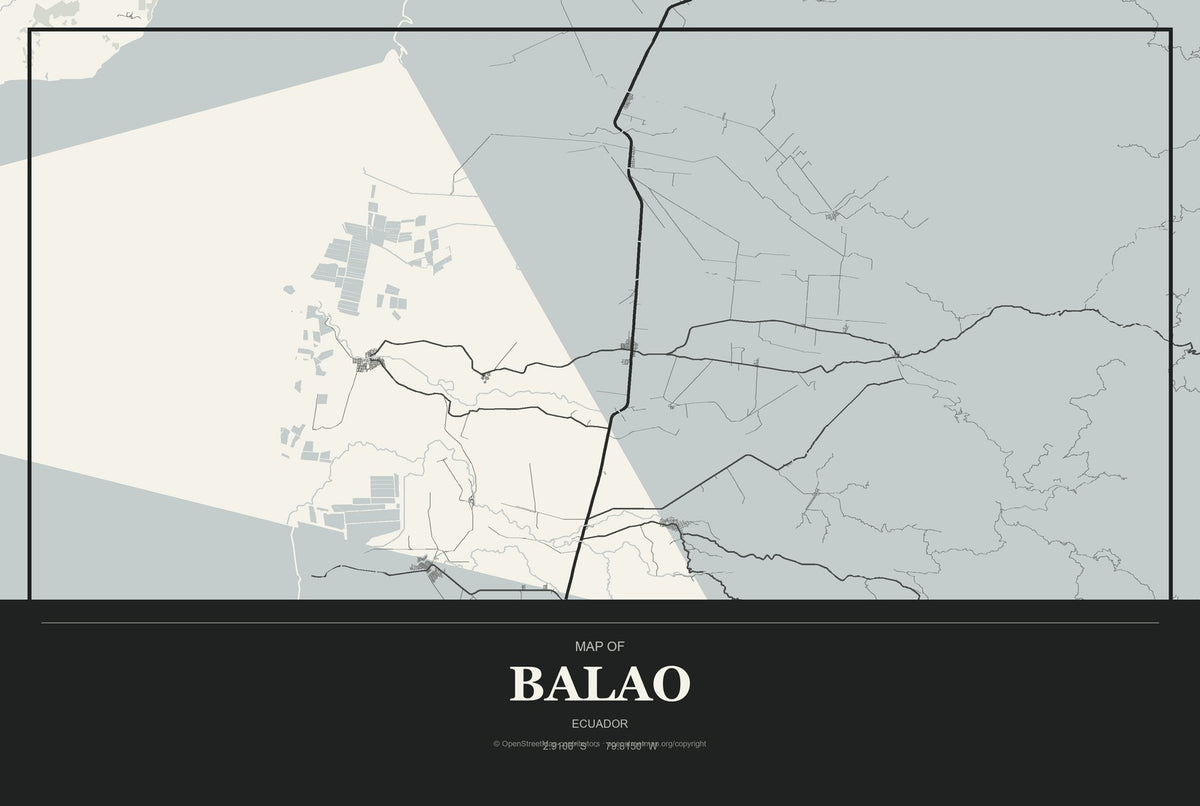 Balao, Ecuador City Map Aluminum Sign in Museum Plaque style