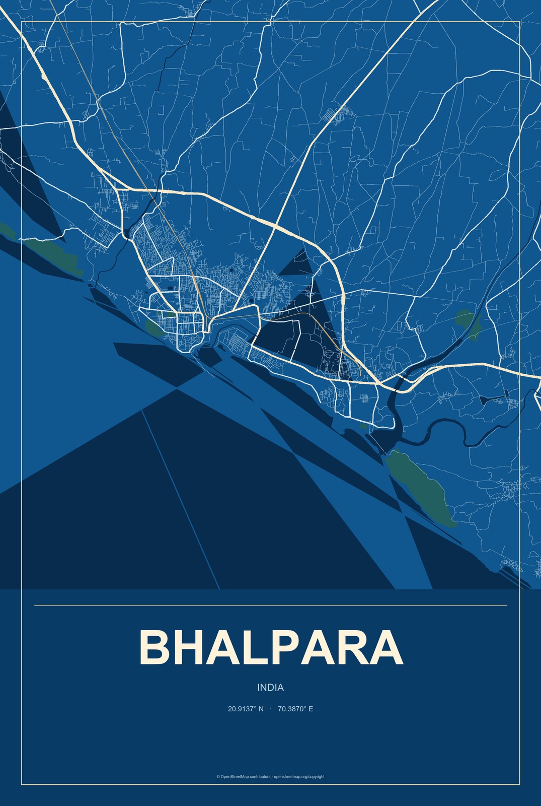 Bhalpara, India City Map Aluminum Sign in Harbor Cobalt style