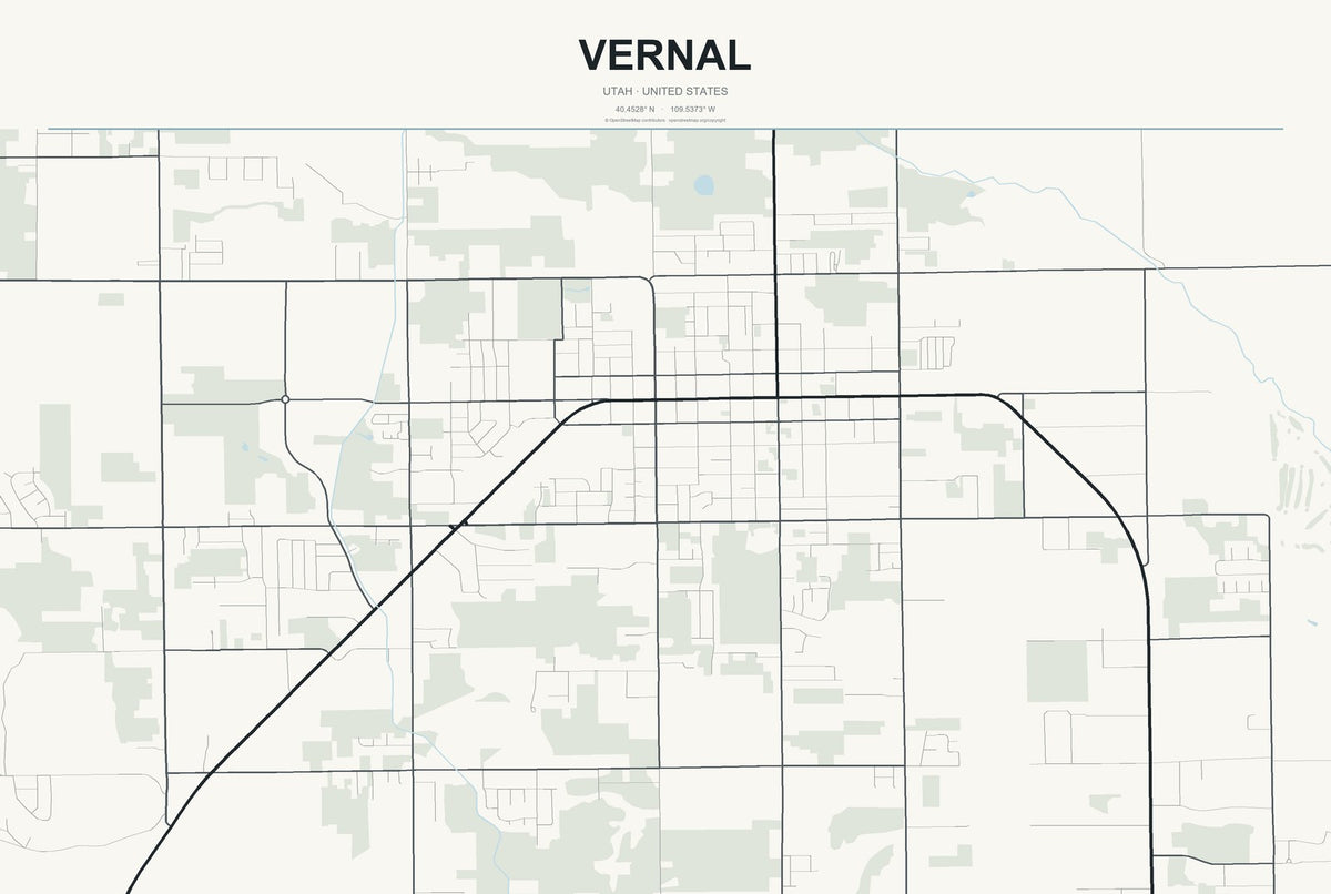 Vernal, Utah City Map Aluminum Sign in Headline Atlas style
