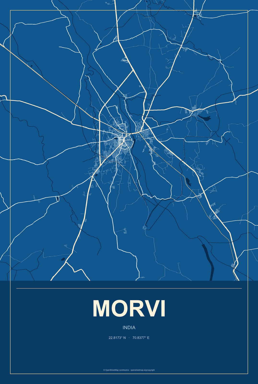 Morvi, India City Map Aluminum Sign in Harbor Cobalt style
