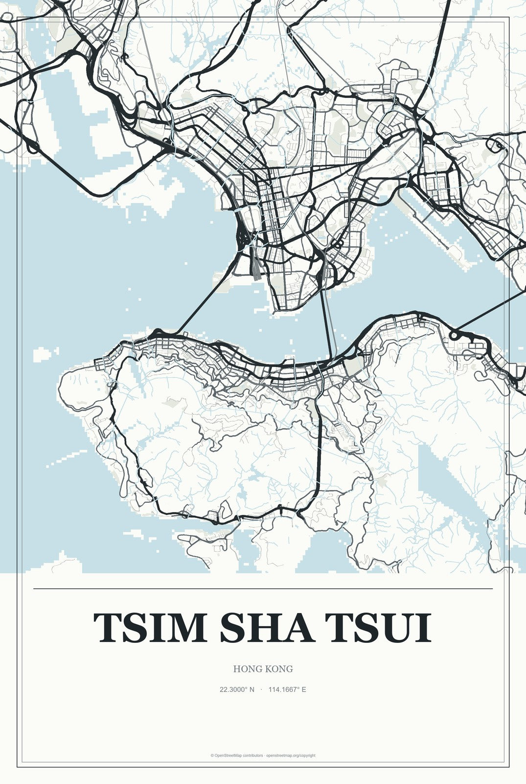 Tsim Sha Tsui, Hong Kong City Map Aluminum Sign in Gallery Air style