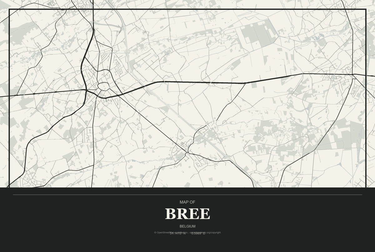 Bree, Belgium City Map Aluminum Sign in Museum Plaque style