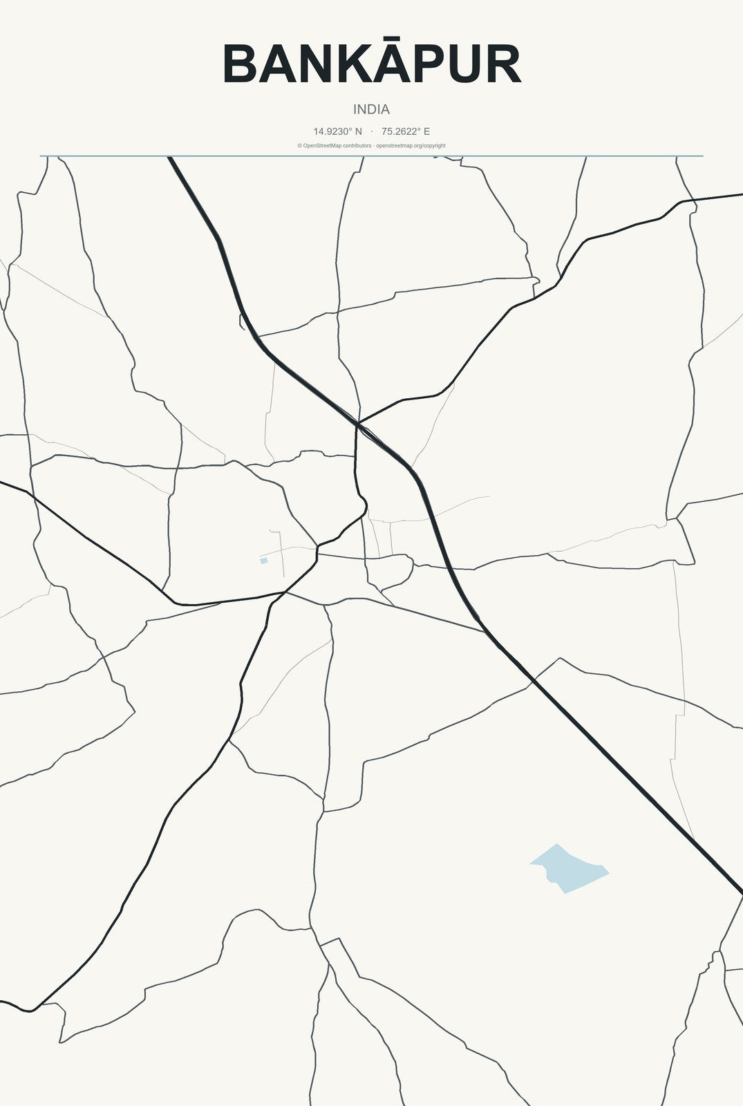 Bankāpur, India City Map Aluminum Sign in Headline Atlas style