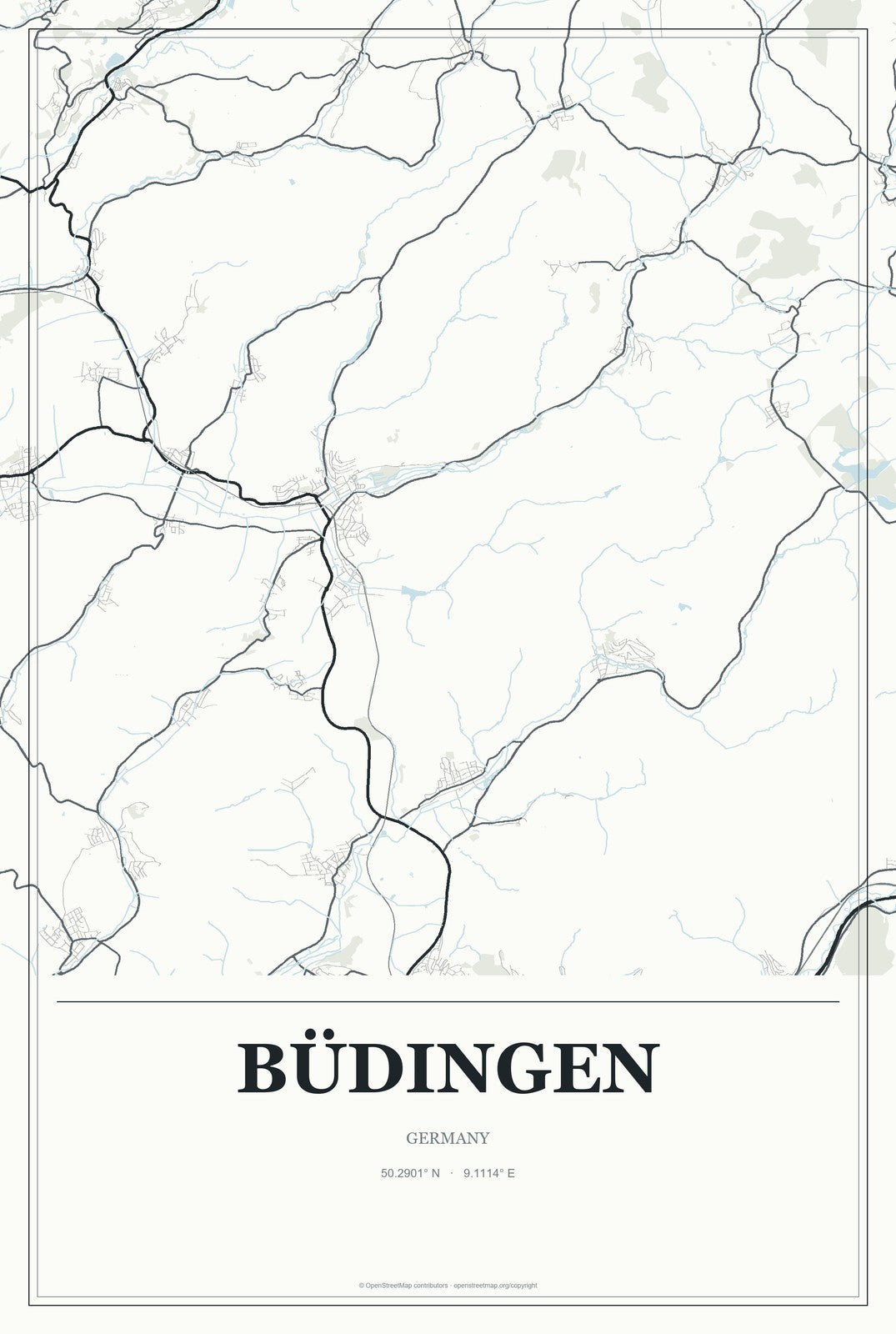 Büdingen, Germany City Map Aluminum Sign in Gallery Air style