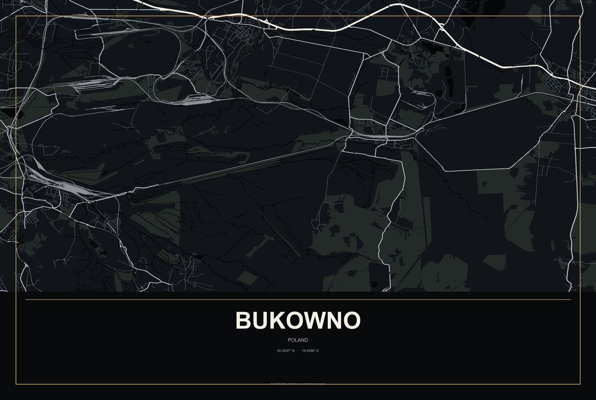 Bukowno, Poland City Map Aluminum Sign in Metropolitan Noir style