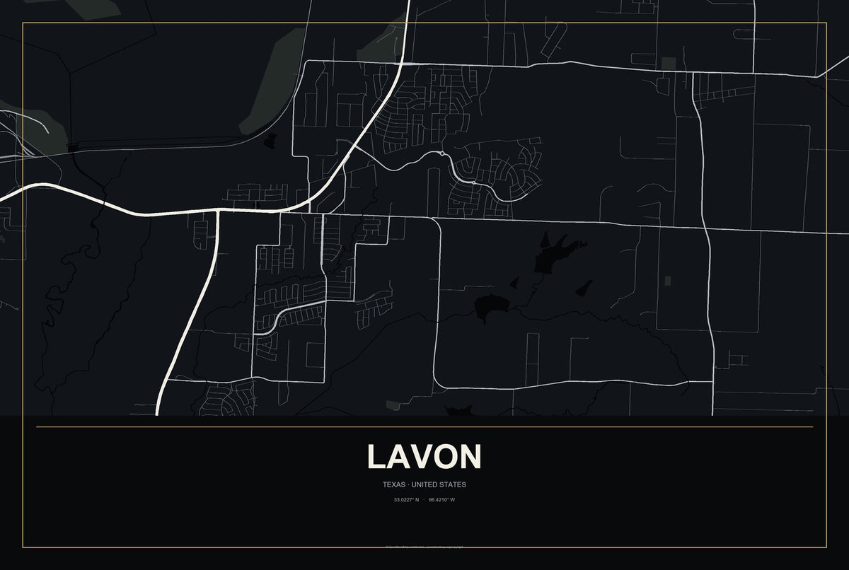 Lavon, Texas City Map Aluminum Sign in Metropolitan Noir style